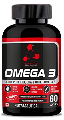 Mypro Sport Nutrition Omega 3 Fish Oil-60-Capsule (1000mg Omega 3 with 550 mg EPA & 350 mg DHA), for Brain, Heart, Eyes,and Joints Health For Men And Women