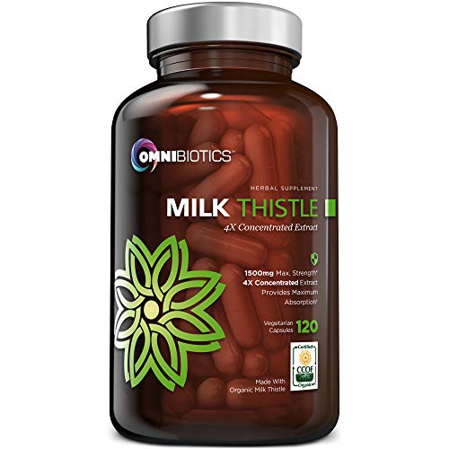 OmniBiotics USDA Certified Organic 4X Concentrated Extract Strongest Milk Thistle Capsules Supplement, 1500 Mg