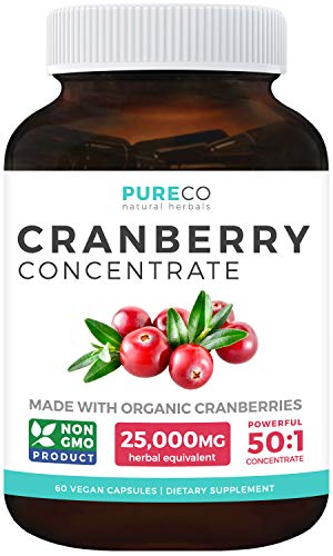 Organic Cranberry Concentrate - 25,000mg of Fresh Cranberries (Equivalent) | For Kidney Cleanse & Urinary Tract Health Support | UTI | Fruit Extract Supplement | 60 Vegan Capsules | No Pills