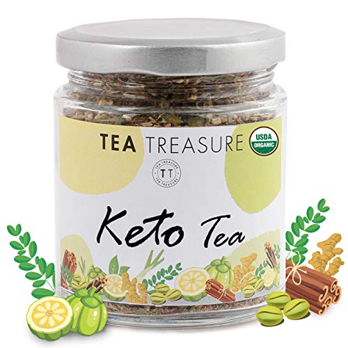 TeaTreasure Keto Tea for Weight Management & Glowing Skin - 100 Gm - Blend of Green Coffee Beans, Garcinia, Ceylon Cinnamon Powder, Ginger, Licorice, Lemongrass, Moringa | Herbal Body Detox Tea