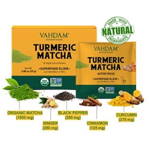 VAHDAM, Turmeric + Matcha Superfood Elixir Mix – 10 Servings | USDA Organic Turmeric Matcha Powder | Aids in Improving…