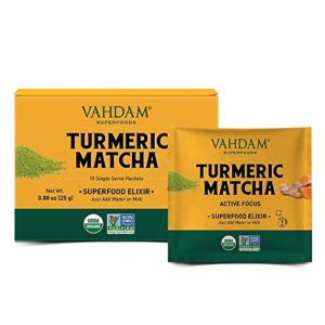VAHDAM, Turmeric + Matcha Superfood Elixir Mix – 10 Servings | USDA Organic Turmeric Matcha Powder | Aids in Improving…