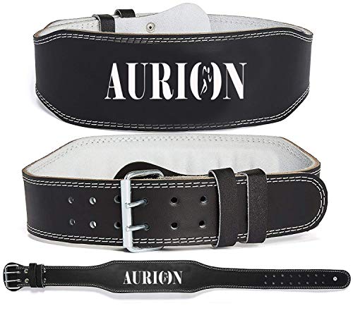 Aurion Weight Lifting Gym Belt-Small | Leather Gym Belt for Workout with Padded Back Support | Dead Lift Belt - Black