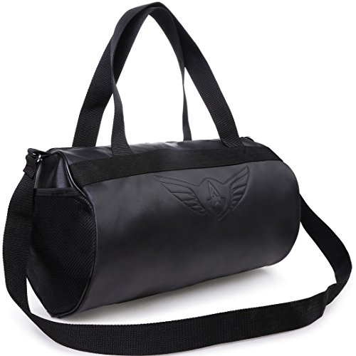 AUXTER Polyester 23cms Black Leatherette Gym Bag Duffel Bag Shoulder Bag for Men and Women Emboss Logo