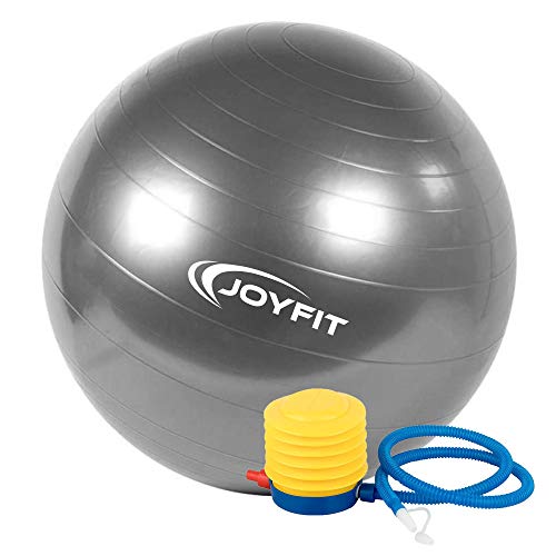 JoyFit Yoga Ball- Anti Burst 55 cm Exercise Ball with Inflation Pump, Non-Slip Gym Ball, for Yoga, Pilates, Core Training Exercises at Home and Gym- Suitable for Men and Women [1 Pc] (Grey, 55)