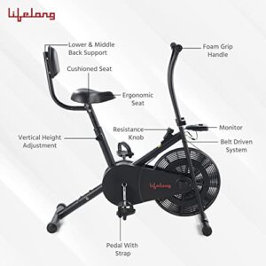 Lifelong LLEB102 Air Bike Exercise Machine with Stationary Handle and Back Support with Max User Weight 100Kg, Workout at Home (Free Home Installation, 6 Months Warranty, Black)