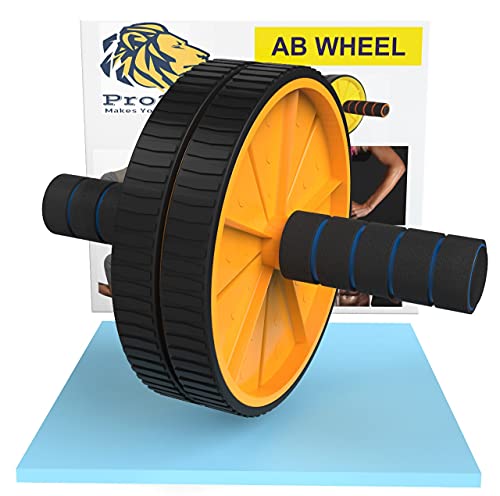 PRO365 Home Gym Ab Roller/Indoor Ab Wheel for Abs Workouts 6 Month Warranty/Dual Abdominal Exercise/Core Workouts for Men and Women (6 MM Safe Knee Mat, Yellow Roller)