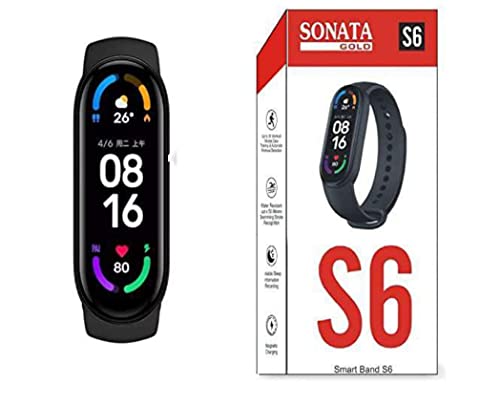 SONATA GOLD Smart Band Wireless Sweatproof Fitness Band S6-12 | Activity Tracker| Blood Pressure| Heart Rate Sensor | All Android Device & iOS Device (Band 5)